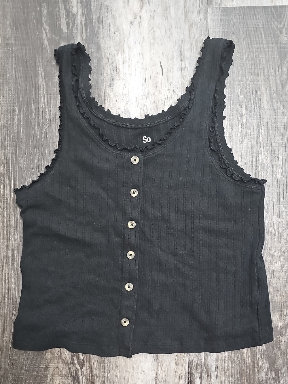 SO Black Ribbed Crop Tank with Lettuce Trim XL